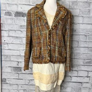 DAVID BROOKS Classic Tan Fringed Tweed Blazer